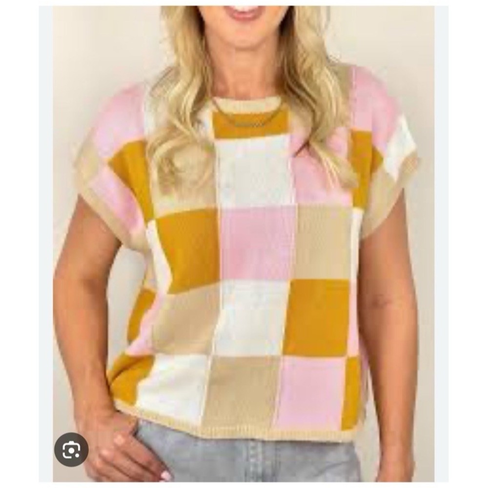 WISHLIST color block cropped short sleeves sweater women's size small